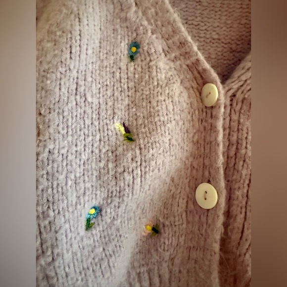 English Factory cropped purple cardigan sweater embroidered flowers ladies S - Picture 3 of 7